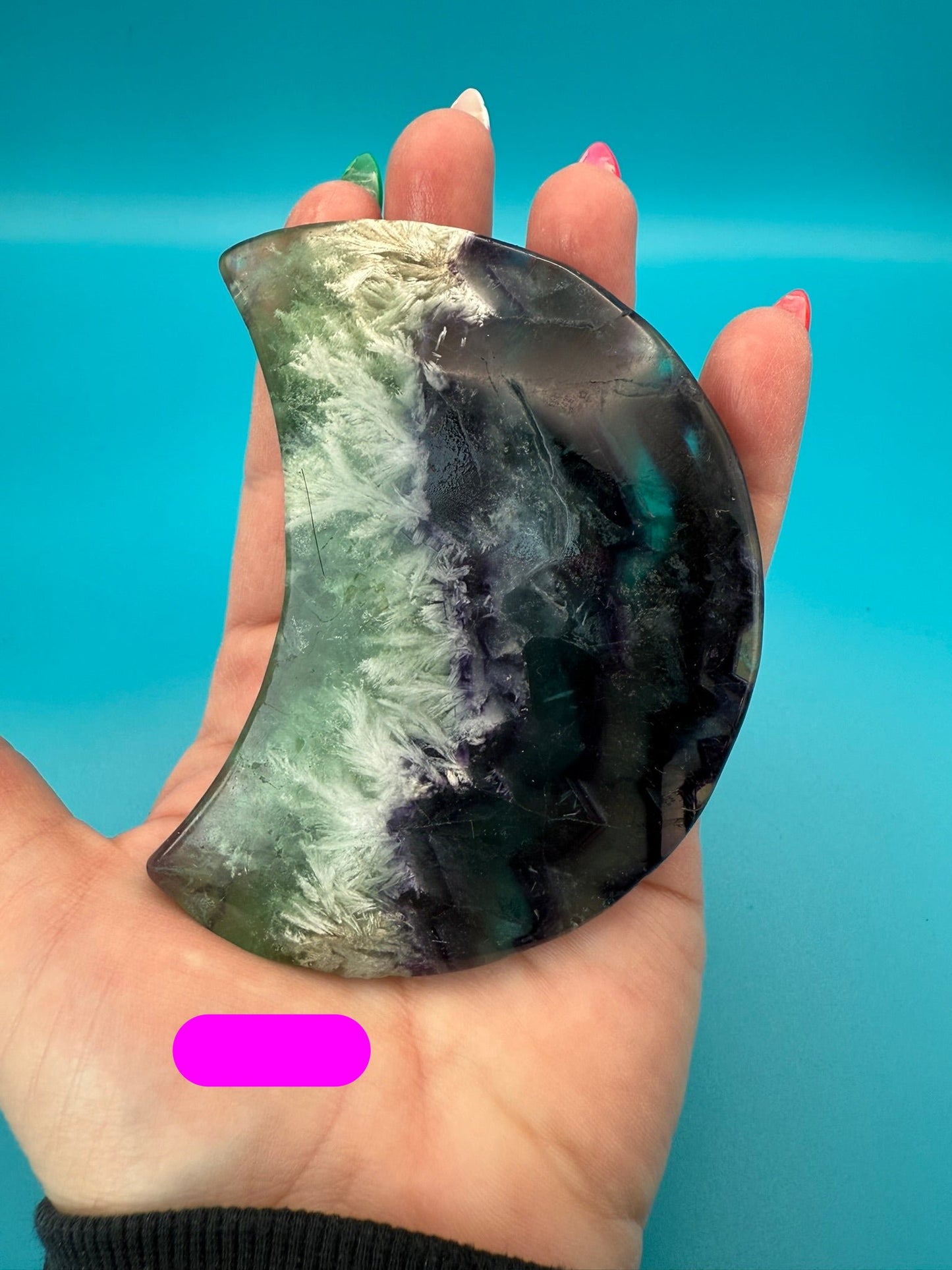 XL Feather Fluorite Moon - with Stand