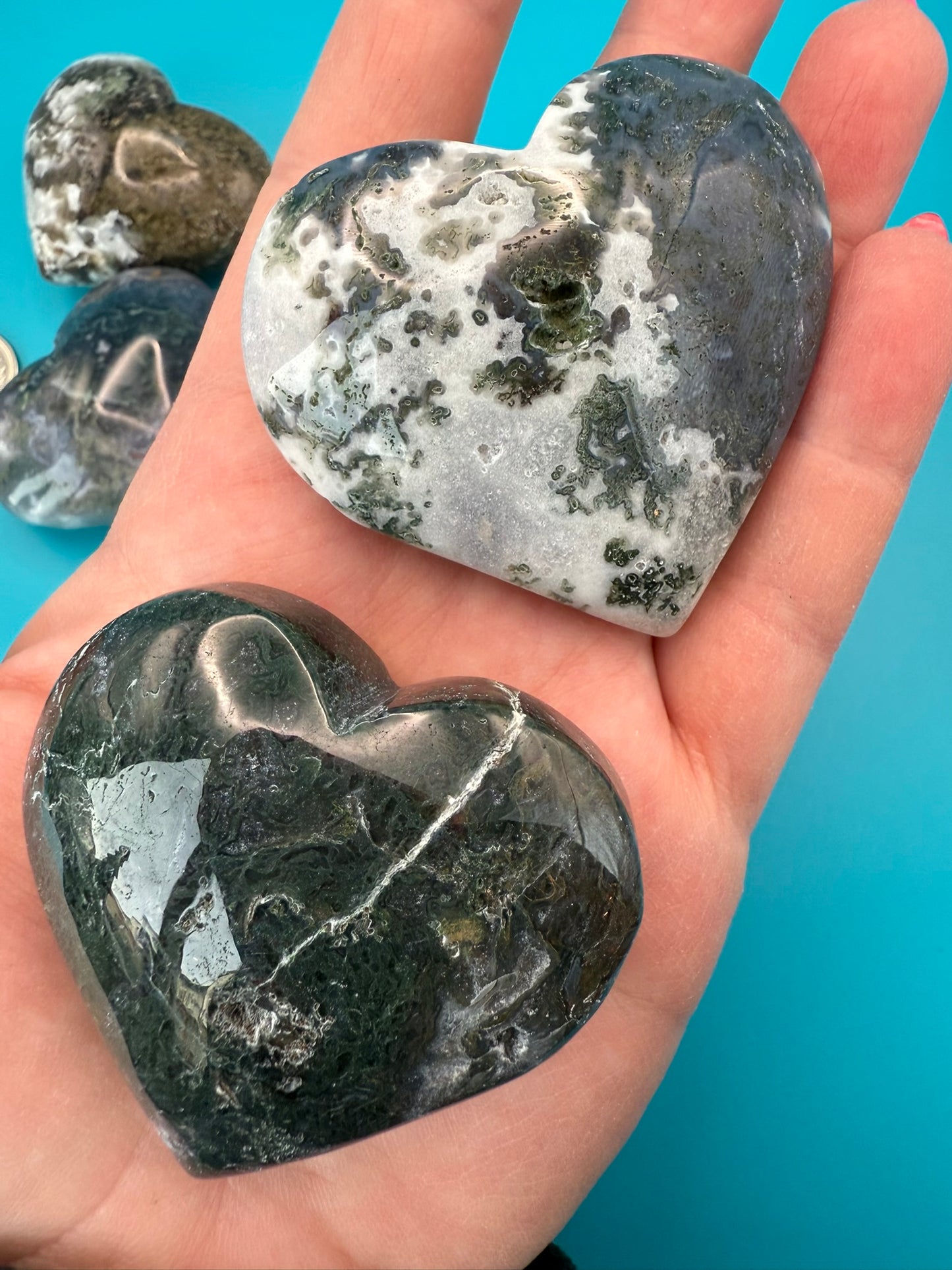 Moss Agate Hearts - Large