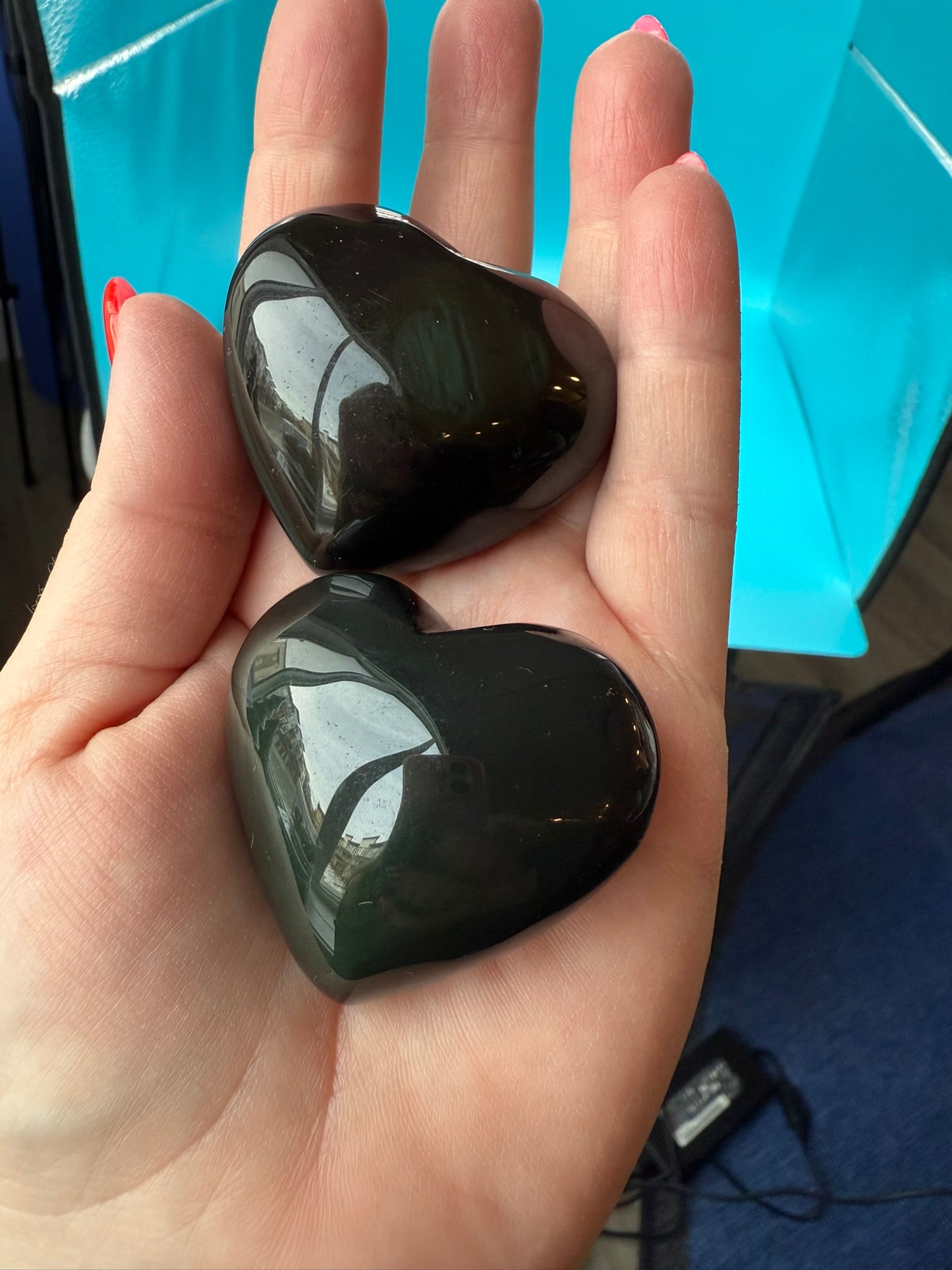 Rainbow Eye Obsidian Hearts
