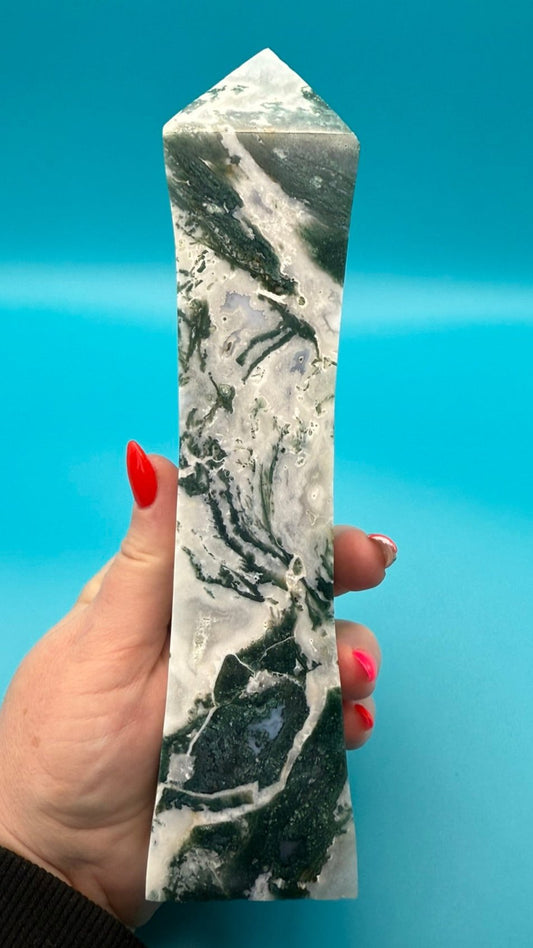 XL Green and White Agate Tower - Statement