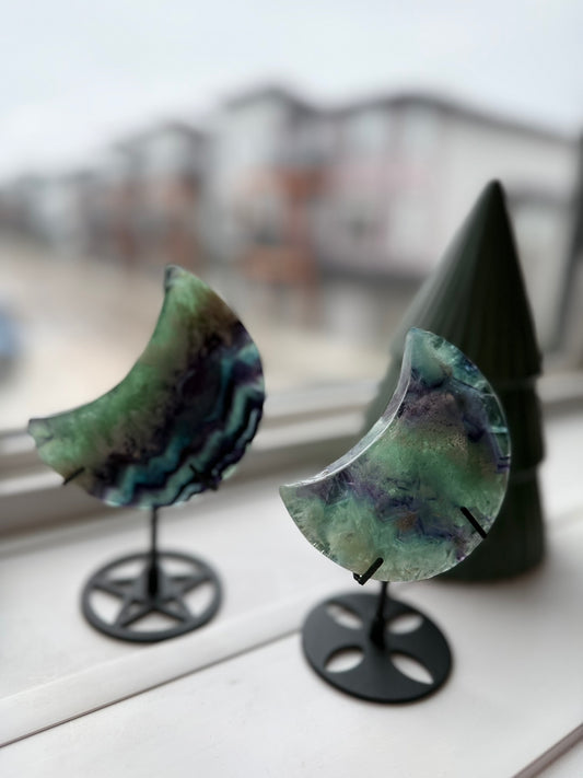 XL Feather Fluorite Moon - with Stand